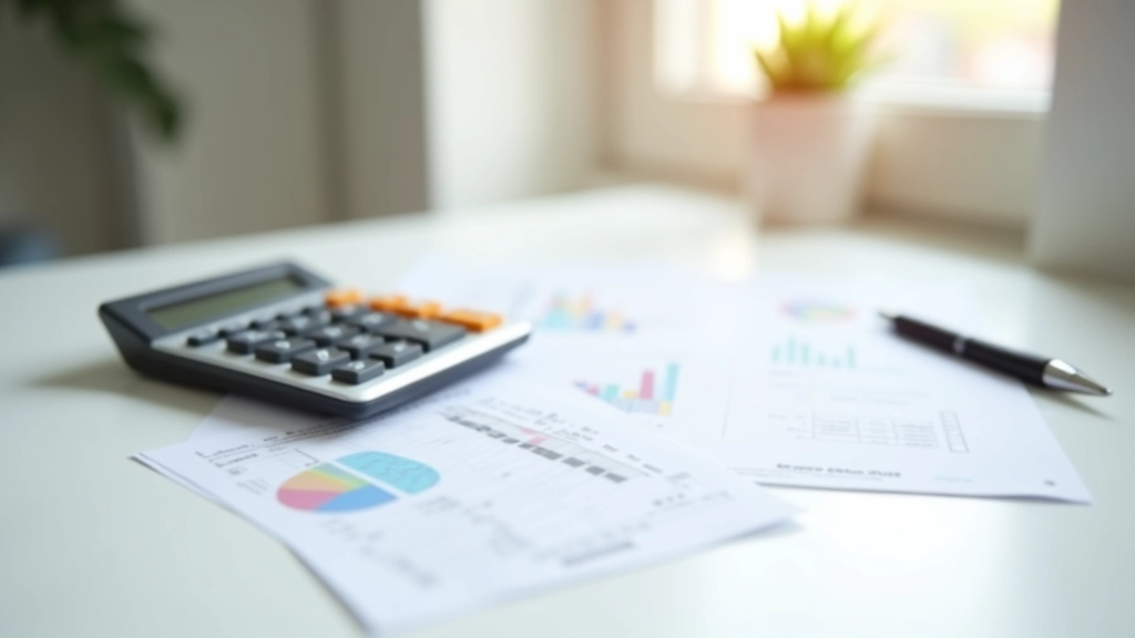 Taschenrechner und Finanzpapiere auf Schreibtisch mit Stift