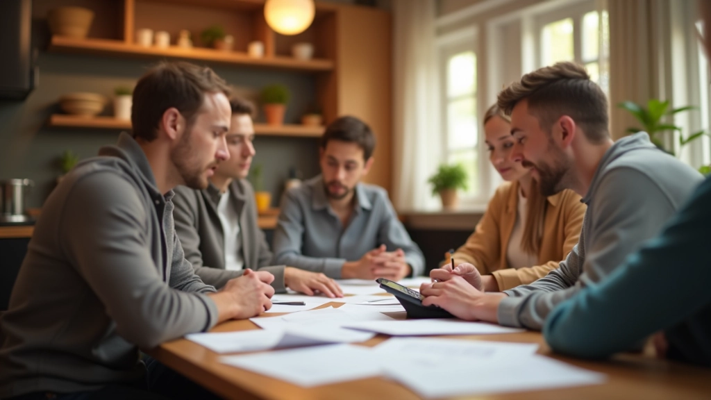 Familie sitzt zusammen und bespricht Finanzplanung am Küchentisch