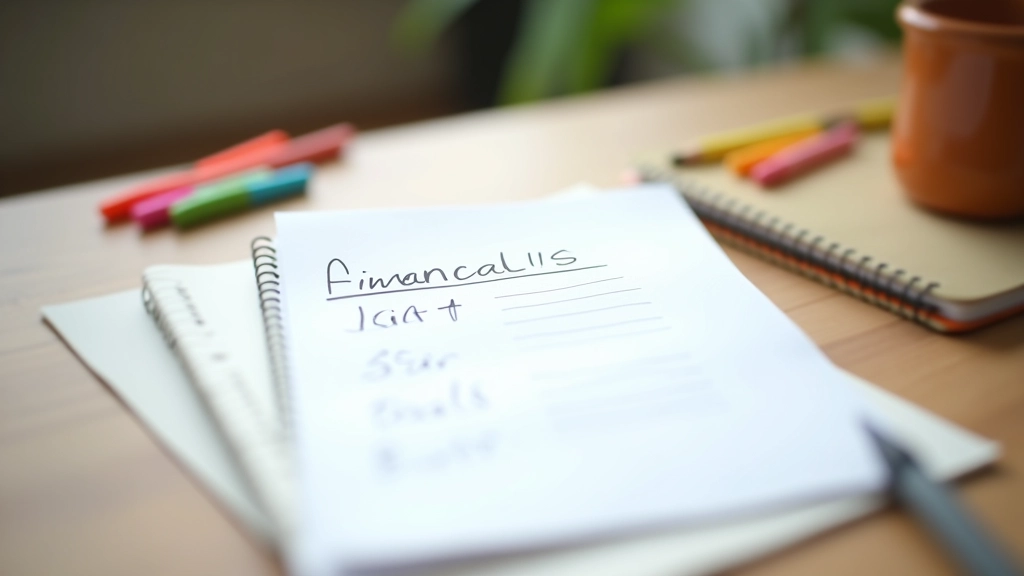 Handschriftliche Liste mit Finanzzielen und Prioritäten auf Papier mit farbigen Markierungen