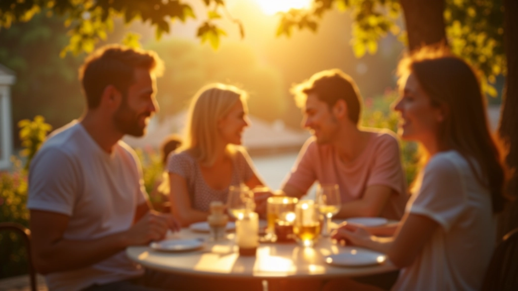 Mittelmeerisches Café-Szenario mit Familie und Finanzgesprächen in entspannter südeuropäischer Atmosphäre