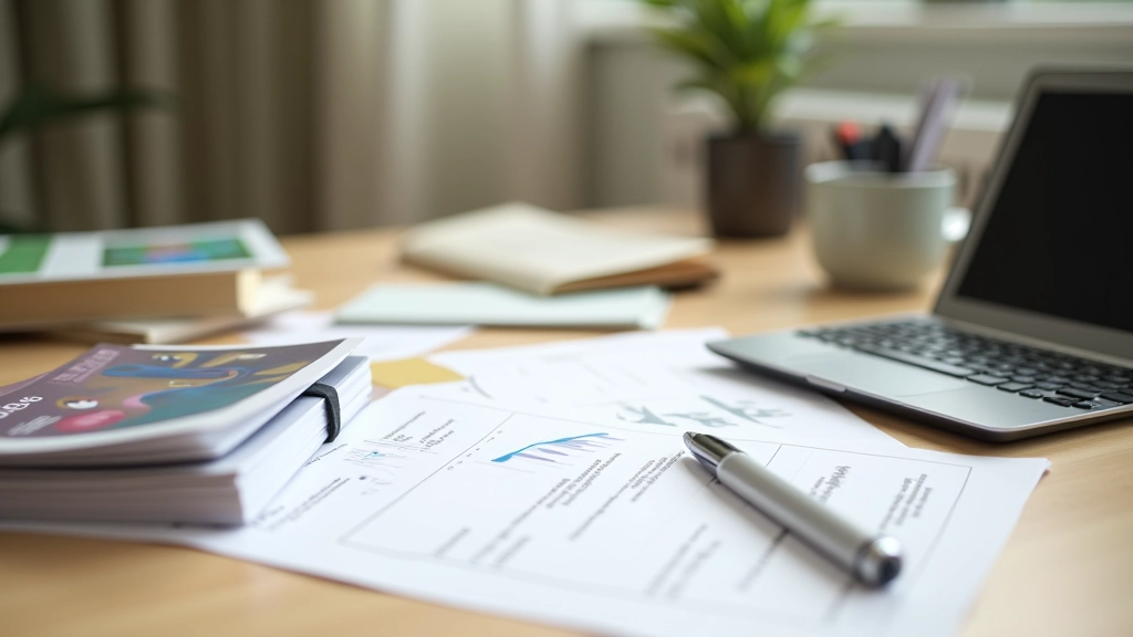 Deutscher Arbeitsbereich mit Sparbüchern, Finanzplan und geordneten Dokumenten auf hellem Schreibtisch