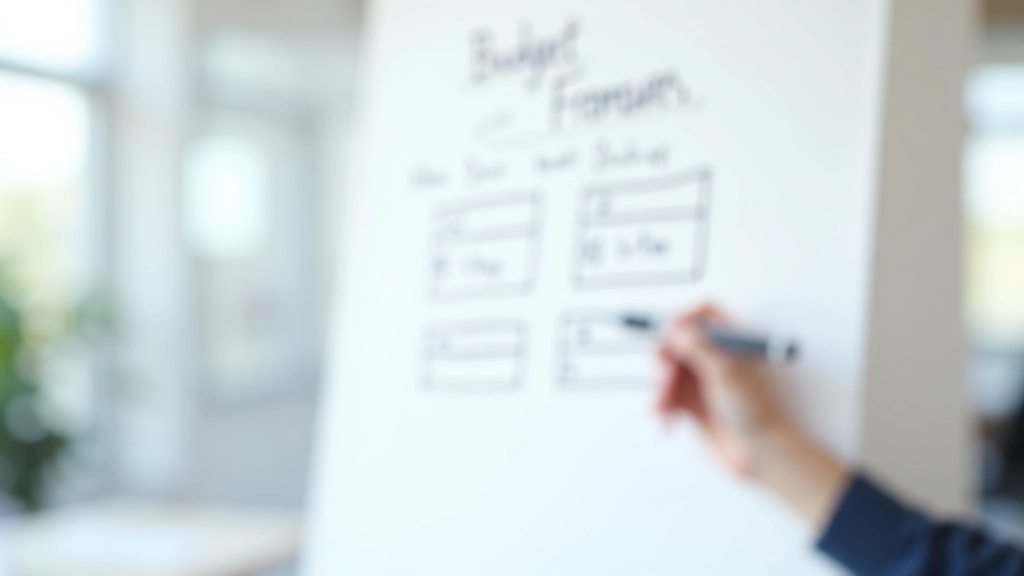 Grafik auf Whiteboard zeigt ein einfaches Budget-Modell mit drei Spalten und Pfeilen